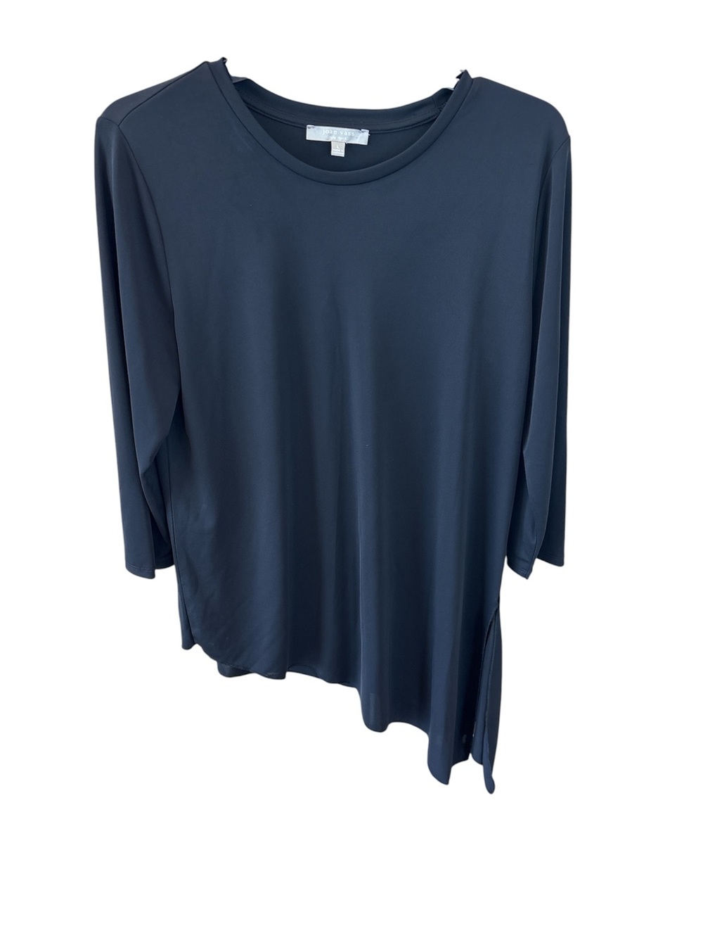 Joan Vass Assemetrical Black Relaxed Scoop Neck Long Sleeve Top